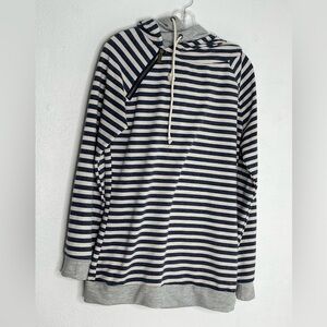 Ampersand Avenue Black and Vanilla Striped Double Hooded Sweatshirt XL